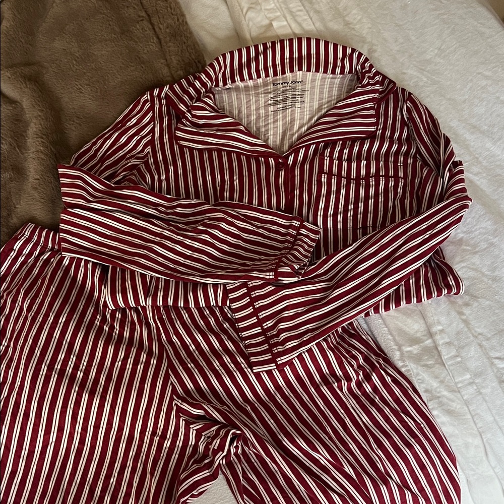 Tommy John Burgundy and White Striped Pajama Set